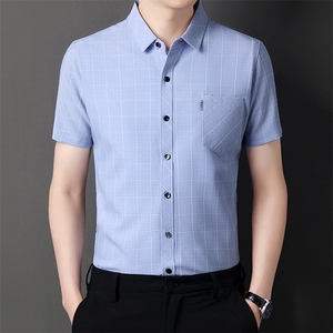 短袖格子衬衫男翻领薄款上衣服夏季中年男士休闲半袖百搭爸爸衬衣图片