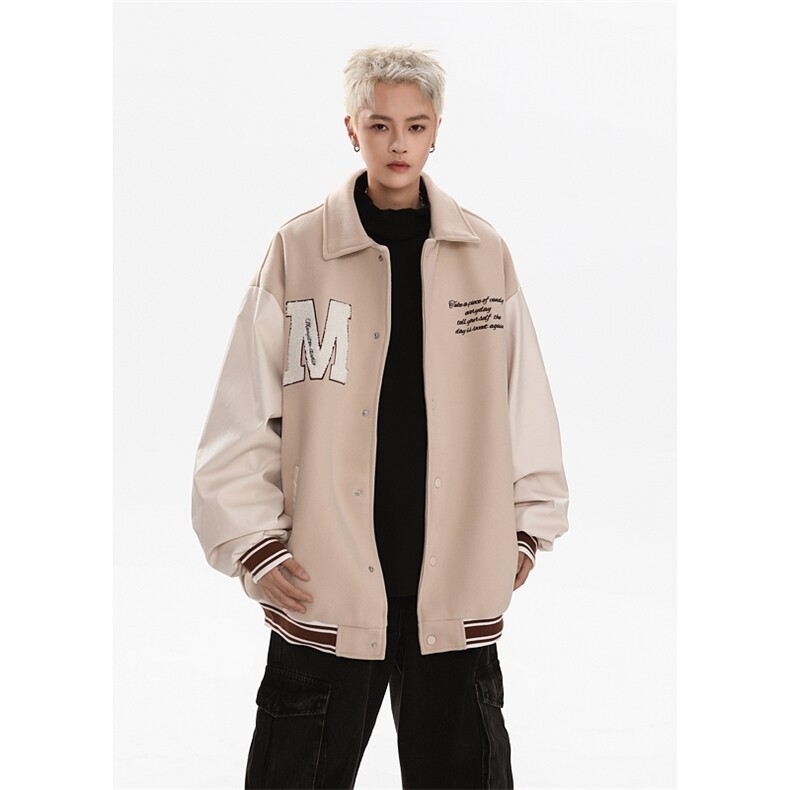 港风美式潮牌拼接袖字母翻领棒球服夹克XZ213-JK9903-P108控128,男装夹克,星座213