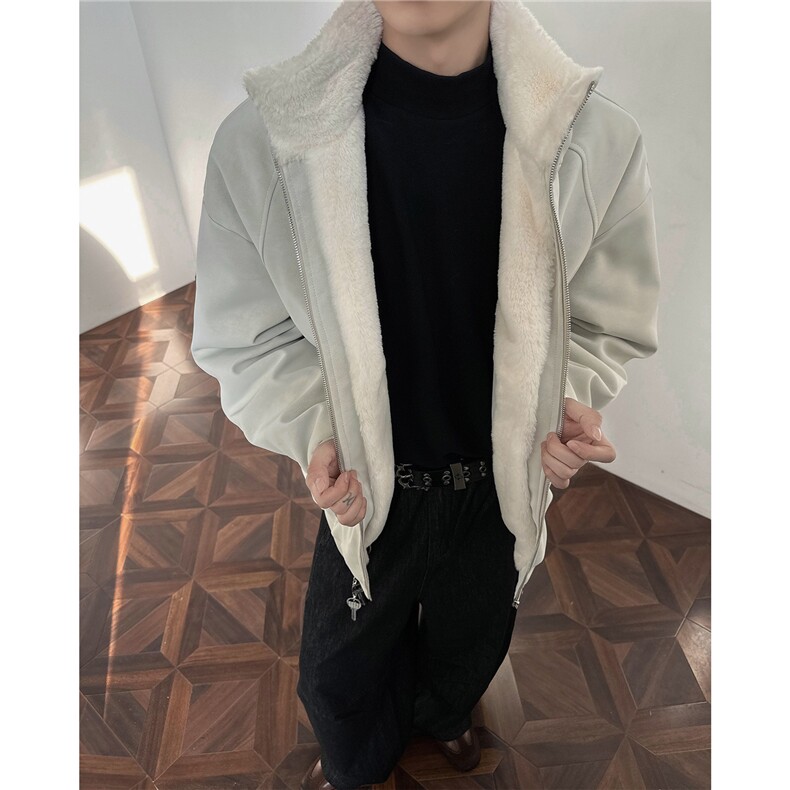 秋冬男士美式高街冬季重磅座山雕貂毛pu皮棉衣男女加厚外套,男装皮衣,电商B319
