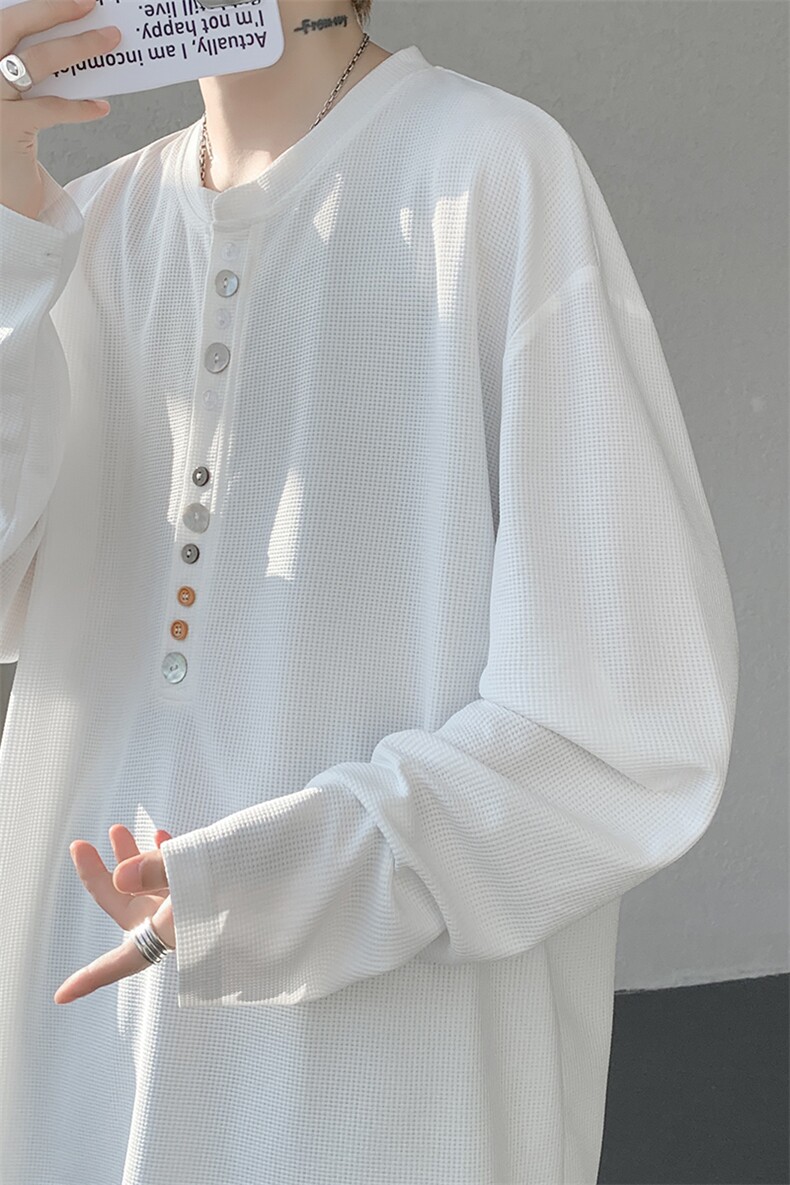 8XL-M慵懒肌理感华夫格廓形云母贝纽扣长袖T恤打底长袖CX3006P48,男装T恤,电商D206-1