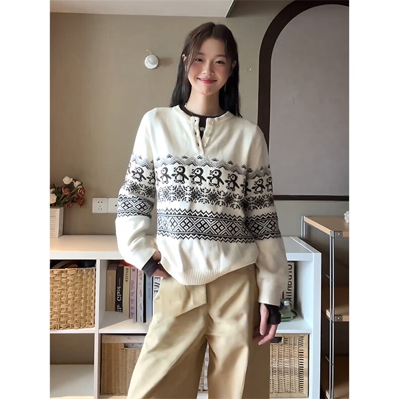重磅秋冬装北极绒套头毛衣美式复古休闲慵懒风提花工艺针织衫外套,男装针织衫/毛衣,电商A486-1