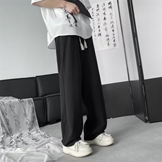 风盘扣褶皱运动裤子男装夏季新中式高级垂感宽松直筒休闲裤阔腿，男装休闲裤，星座410-7