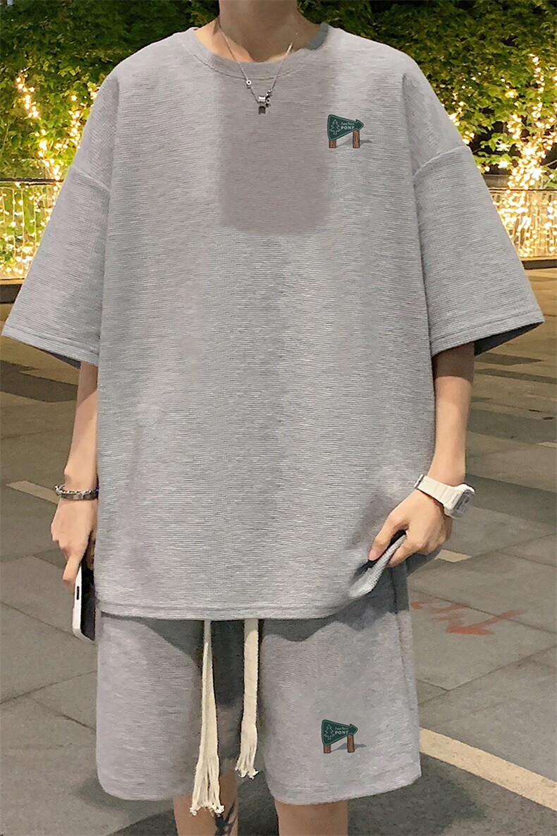 套装！华夫格套装短袖T恤短裤男HTZ451-特p：38,男装T恤,电商B371