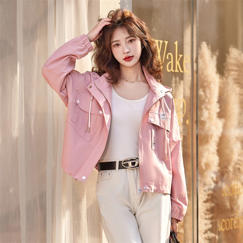 连帽休闲短款外套女2025早春新款今年流行爆款春秋学院风夹克上衣,女装风衣,靓星雨