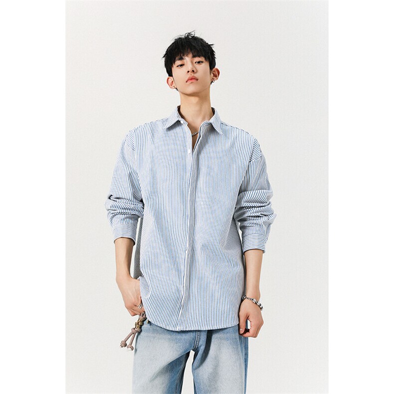 潮流新款大码港风条纹长袖衬衫男外套设计感衬衣CS017-P30,男装衬衫,星座301C-5