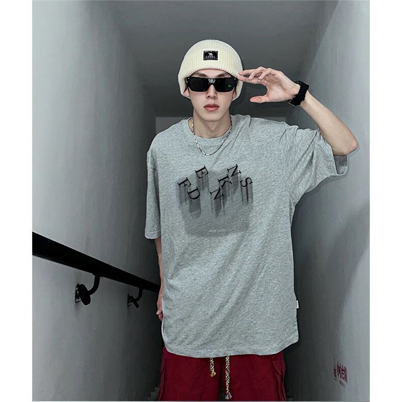 抖音得物供货现货210克宽松纯棉美式潮牌印花落肩袖纯棉T恤AT2134，男装T恤，电商A443