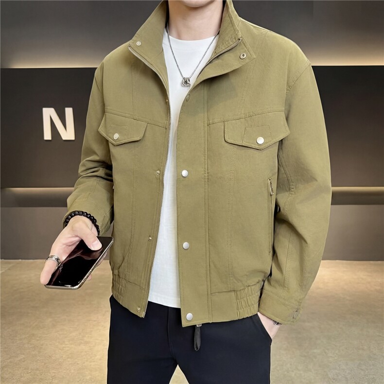 春款2026老钱风抖音纯色休闲立领夹克店主风A236-82531-p90，男装夹克，电商A236