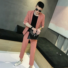 小西装套装男纯色正装社会小伙礼服纯色明线修身A，男装西服套装，星座406