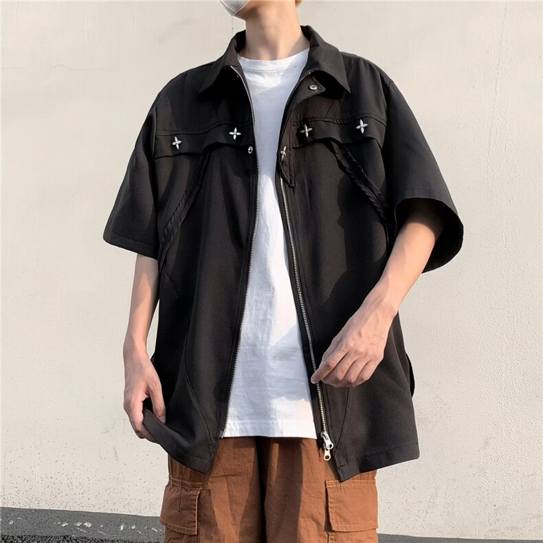 美式高街衬衫男韩版潮流短袖痞子是2023夏季新款ins外套CY323-P40,男装衬衫,星座412-3