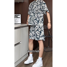 短袖衬衫男+短裤男套装男100%聚酯纤维M-5XL大码TZ78707P50控98，男装牛仔裤，星座226-2