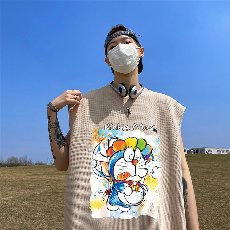 华夫格背心直播高品质重磅220克哆啦a梦印花HB755-P25控38,男装背心/马甲,星座508（原C305）