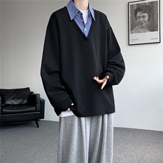 华棉WY5529-P42特控78M-5XL假两件衬衫领休闲长袖卫衣，男装衬衫，电商D232