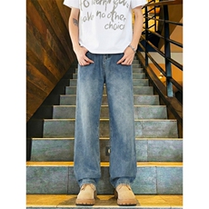 TP28微喇牛仔裤男款美式高街vibe裤子宽松显身形长裤潮流合身微喇，男装牛仔裤，星座302A-2