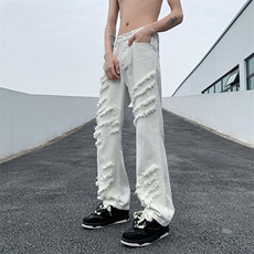 B221美式ins高街暗黑小众情侣个性款休闲牛仔裤LK23051-P65控88，男装牛仔裤，电商B221