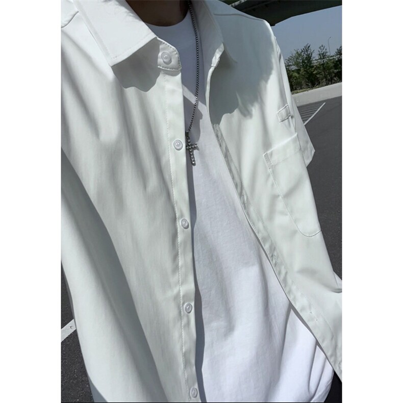轻奢港风男版纯色轻薄短袖衬衫男女夏季宽松大码DC2248-特价P35,男装衬衫,电商A007
