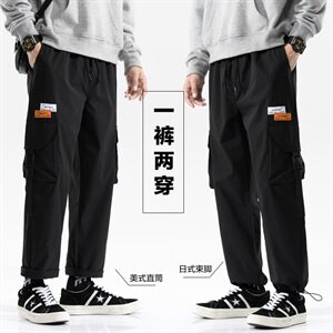 2021秋冬新款日系宽松九分裤男百搭运动休闲裤子 A438图片