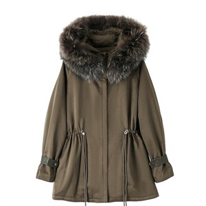 棉衣/棉服2021新款冬仿羊羔毛中长款工装带帽派克服女外套配毛领图片