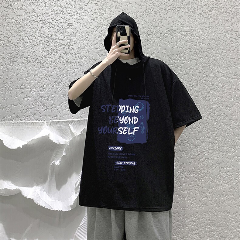 LD54345-P45NASA连帽短袖t恤男大码胖子带帽五分袖中袖,男装T恤,电商A040