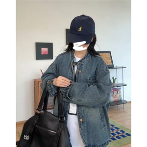 网图  美式复古街头系列立领宽松牛仔外套男百搭上衣图片
