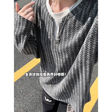 XZ809A/SYR51/特P24假俩件雪尼尔V领长袖卫衣，男装T恤，星座809A(原222-1)