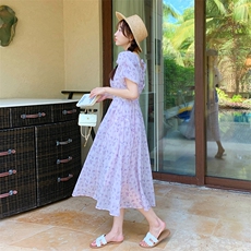 【新款现货】夏季紫色碎花连衣裙82369-P115-K165，女装连衣裙，一九零