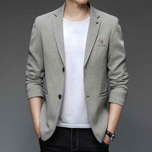 男装西服男春秋季新款男式单西新款中青年时尚纯色西服领宽松外套，男装西服，电商B212（原钱塘6029）