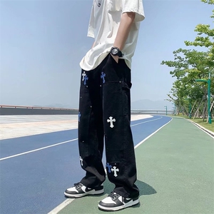 潮欧美高街vibe风嘻哈复古直筒长裤泼墨涂鸦牛仔裤NK7099P50图片