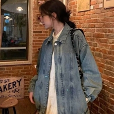 美式复古小个子牛仔外套女可甜可盐做旧拉链漂亮百搭夹克上衣显白，男装夹克，星座506A