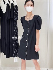 2022夏季上新韩版气质温柔连衣裙单排扣圆领设计小香扣子,女装连衣裙,Miss 梨儿