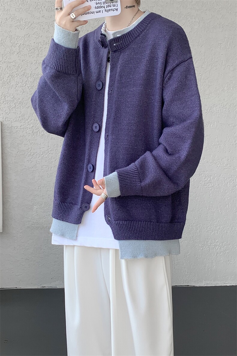 假两件高级感叠穿毛衣男美式针织开衫外套男MY1232-P78,男装针织衫/毛衣,电商D206-1