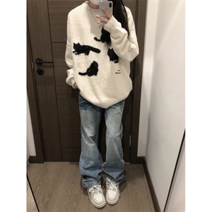 【有货】BTP32LL-特P55猫咪毛衣男女秋冬潮牌美式复古情侣针织衫图片