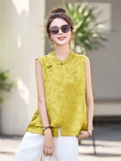 新中式国风提花套装女2025夏季优雅气质盘扣背心单上衣，女装衬衫，丽影随形