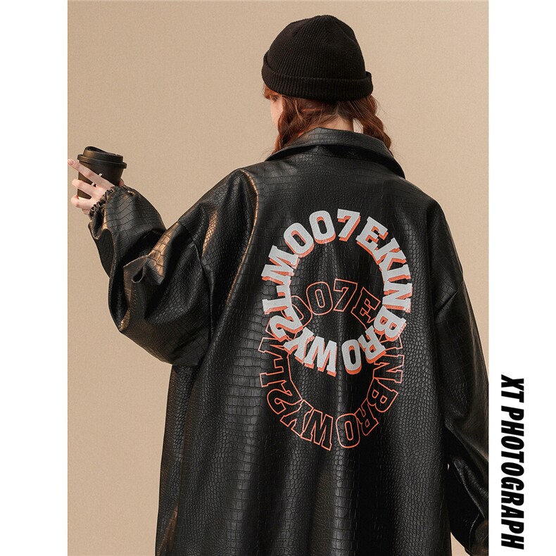 1中性鳄鱼纹皮衣男大码情侣美式字母印花皮夹克女JK7815P90控128，男装夹克，星座226-2