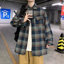 长袖格子衬衫春款男港风潮流C528P32，男装衬衫，星座1116-2