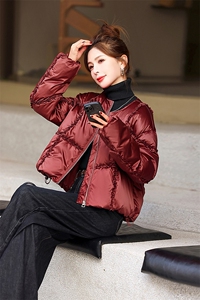 超好看圆领木耳花边短款羽绒服女2025冬季小个子白鸭绒面包服外套图片