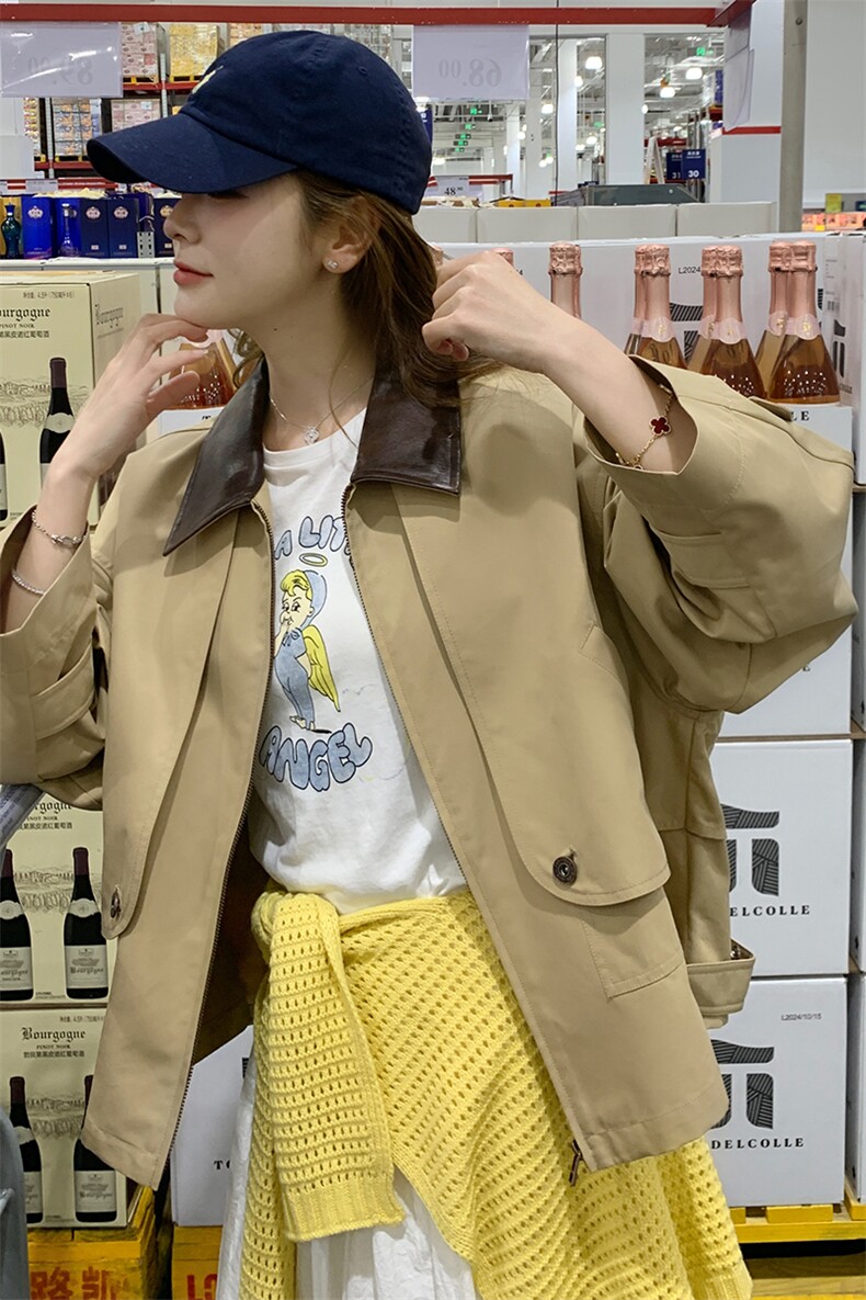 【现货主推】数据好高品质拼接皮领夹克外套2C372-801-P155控238,女装短外套,2C372