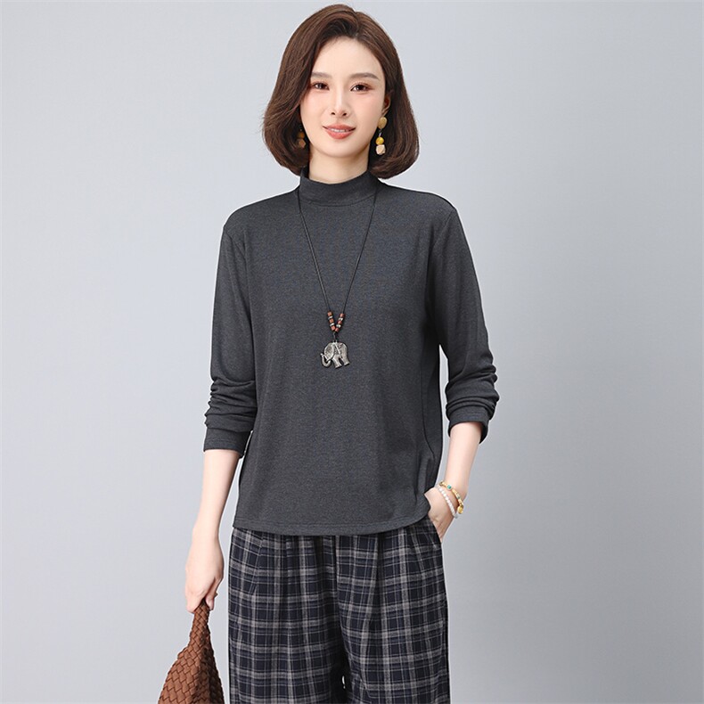 简约打底衫2025秋季新款衣服女装棉法式气质修身上衣,女装T恤,江忆布依