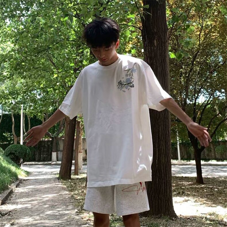 万针全刺绣解构设计260克重磅双纱纯棉高品质美式高街短袖T恤特35,男装T恤,电商A486