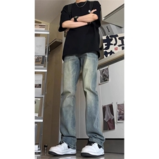 7717-P36复古蓝窄版修身牛仔裤男夏季vintage美式裤子显瘦微喇裤，男装牛仔裤，星座215-1