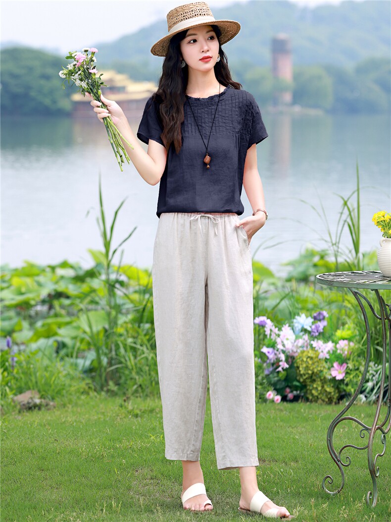 棉麻套装女2026夏季新款中年妈妈洋气减龄苎麻衬衫休闲两件套,女装套装/套裙,独衣靓