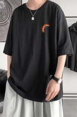 T3032/P20现货男士彩虹印花短袖T恤男女中性风情侣大码潮宽松半袖，男装T恤，电商A141