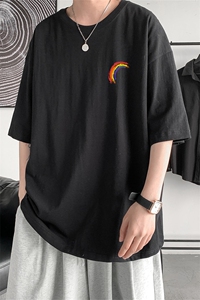 T3032/P20现货男士彩虹印花短袖T恤男女中性风情侣大码潮宽松半袖图片