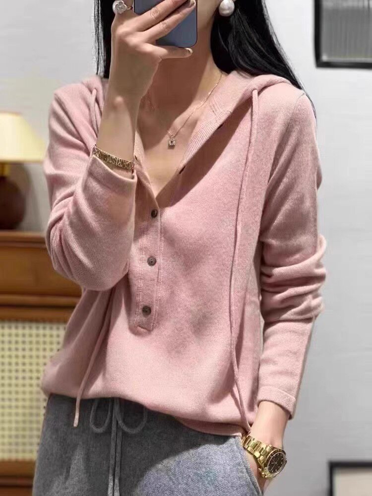 毛衣女秋冬2024秋冬款连帽洋气宽松软糯针织衫上衣,女装羊毛衫,恩泰羊绒