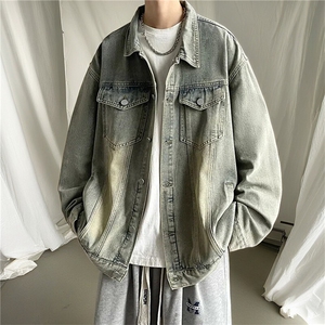 F699P62牛仔外套男夹克春秋款黑色上衣日系复古休闲牛仔衣潮牌图片