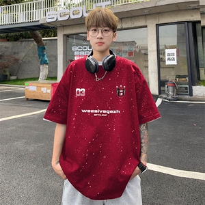 量大优供抖音视频 支持得物配合二开美式满天星亮片短袖T恤MTX615图片