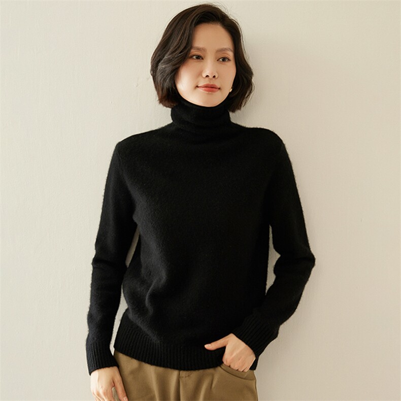 一线成型~无缝堆堆领山羊绒衫女软糯高领宽松套头针织打底衫毛衣,女装羊绒衫,纳丰羊绒
