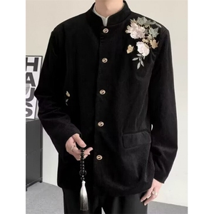 春秋新中式重工刺绣玉兰花中山装西服外套男复古痞帅西服 XFC22图片