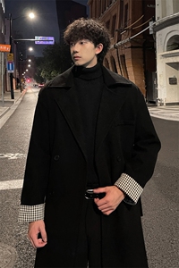秋冬毛呢大衣男潮欧美痞帅风衣宽松中长外套MN00731/P100加棉P110图片