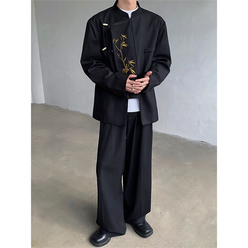 现货！25新中式TR重工刺绣喜服礼服金竹报喜立领西服xz91-p145,男装西服,电商B288