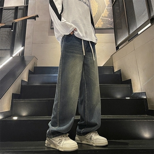 水洗直筒牛仔裤男春秋美式潮牌男生痞帅垂感拖地长裤K25207图片